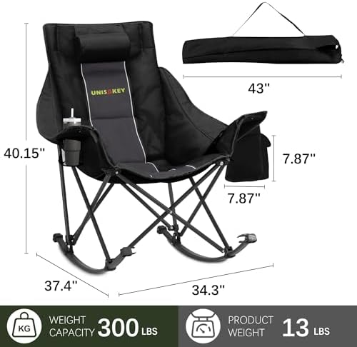 Unisakey Oversize Foldable Rocking Camping Chair300lbs Capacity, Deep Gray - Image 3