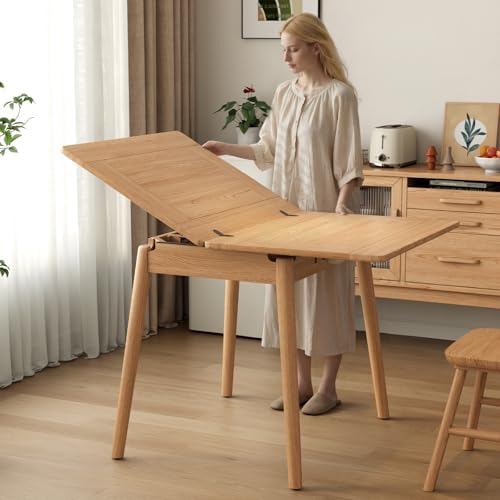 Solid Wood Small Dining Table, 23.6"L-47.2"L Expandable Kitchen Table by Dongmuwujee