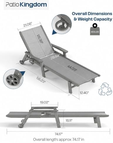 HDPE Outdoor 5-Position Chaise Lounge - Image 2