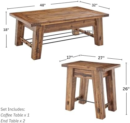 Alaterre Durango Rustic Industrial Solid Wood Coffee Table Set of 3 - Image 3