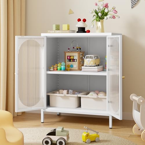 Small 2 Transpanrent Door Metal Storage Side Buffet Cabinet - Image 4