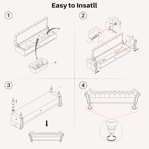 SOFTHION 67" Storage Bench for Bedroom, Chenille Upholstered, Light Brown - Image 7