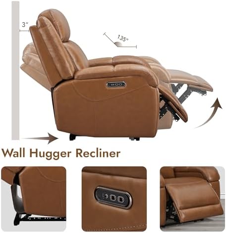 Watson & Whitely Genuine Leather Wall Hugger Power Recliner, Saddle Brown - Image 6