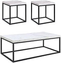 CENSI 3-Piece White Marble Coffee Table & End Table Set, Modern Industrial Wood by CENSIFURNITURE