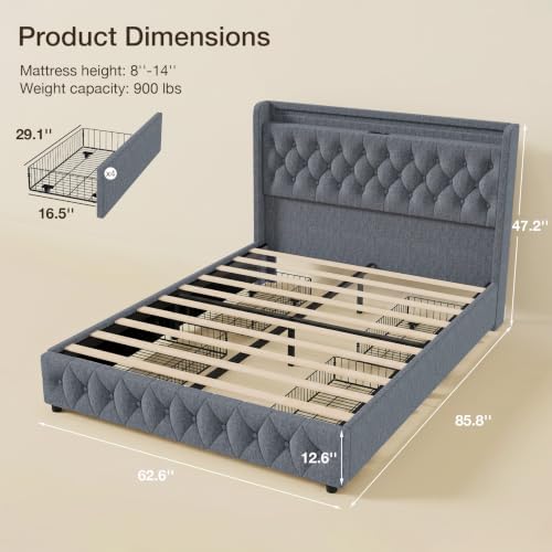 Queen Size Bed Frame, 4 Storage Drawers, Charging Station - Image 2