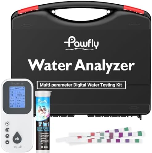 Pawfly 7 in 1 Digital Water Testing Kit, 50 Strips Hot Tub Test Kit by Pawfly