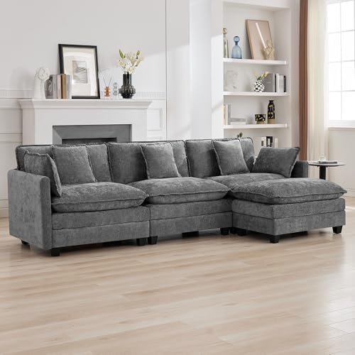 111'' Sectional Cloud Deep Seat Couch, Modern Comfy Chenille L Shaped Sectional by WUTUTUEE