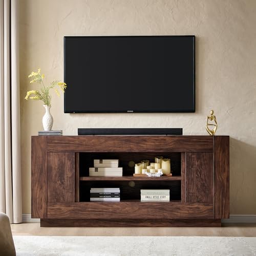 OKD Modern 70" TV Stand for 80" TV, Thick Block Media Console, Dark Walnut by OKD