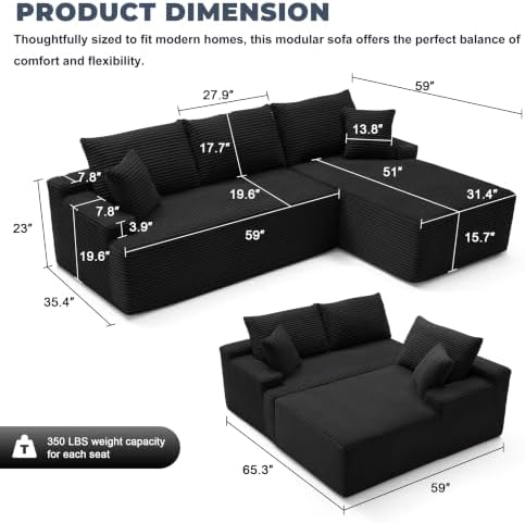 Mangodan Cloud Sectional Sofa, Boneless Couch - Image 3