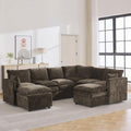 105" Brown Modular Storage Sofa, U Shaped Chenille Couch by Abbrevi