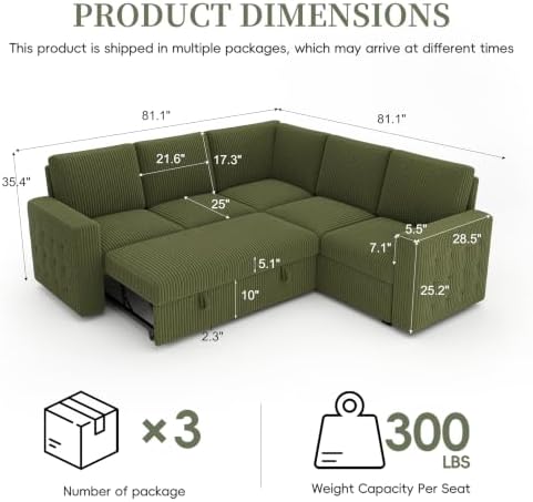 86" Sectional sleeper Sofa Bed, Pull Out Couch - Image 3