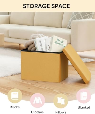 B FSOBEIIALEO Folding Storage Ottoman, 16.5" Linen Ottomans - Image 4