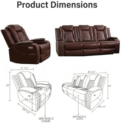 Power Recliner Sofa Set with LED Lights, a Power Recliner 1 Seat and a 3 Seat - Image 2