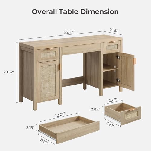 SICOTAS Rattan Vanity Table Wooden Vanity Desk - Image 2
