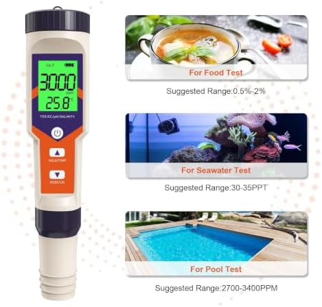 Digital PH Water Tester, 5 in 1 PH/TDS/EC/Salt/Temp Meter - Image 6