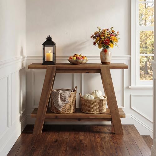 43.3" Solid Wood Entryway Table, 2-Tier Farmhouse Console Table - Image 3