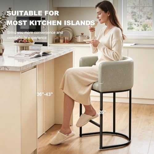 26" H Counter Height Bar Stools Set of 4, Modern Barrel Counter Stools - Image 3
