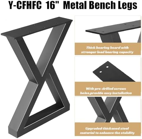 16 Inch Metal Bench Coffee Table Legs, Heavy Duty End Table Legs - Image 4
