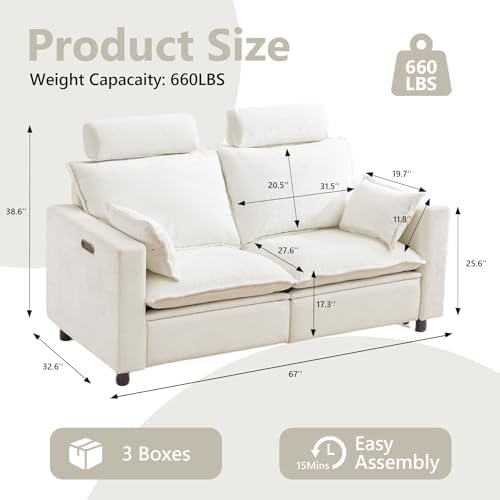 GUEAPY Power Reclining Sofa Loveseat Cloud Couch-Oversized Cream Reclining - Image 2