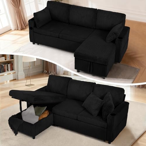 84" Corduroy Upholstered Sofa Bed w/Adjustable Backrests - Image 6