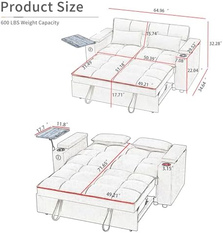 hansones ​66" Multi-Functional Pull-Out Sofa Bed - Image 2