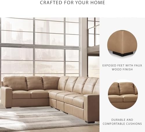 Signature Design by Ashley Large Leather Sectional Sofa, Toffee Brown - Image 5