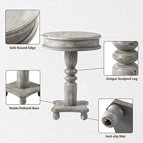 COSIEST Rustic Accent Side Table, Farmhouse Wood Pedestal Table Round End Table - Image 6