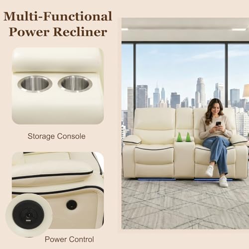 Power Recliner Sofa with LED Lights, Leather Power Reclining Sofa, Living Room - Image 2