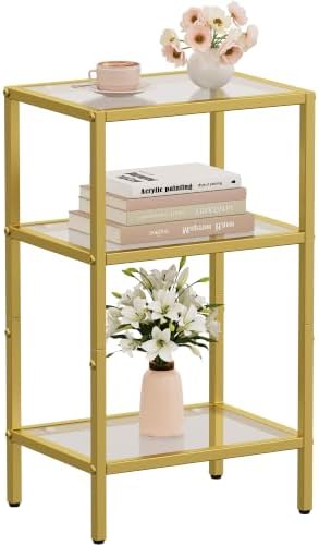 Glass Side Table, Tempered Glass End Table, 3-Tier Nightstands by HOME