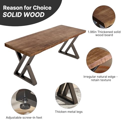 Solid Wood Desk 55 inches, Home Office Computer Desk Wooden Rustic Writing Desk - Image 4