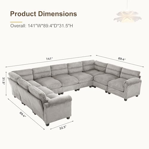 HAOMARKETS 141" Wide Modular Sectional Corner Sofa Couch, Oversized Corduroy U - Image 2