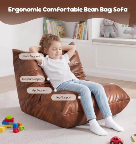Hobestluk Bean Bag Chair Leather Togo Sofa Memory Foam - Image 3