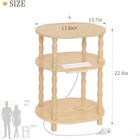 MaxSmeo End Table with Charging Station, Small Oval Side Table - Image 3
