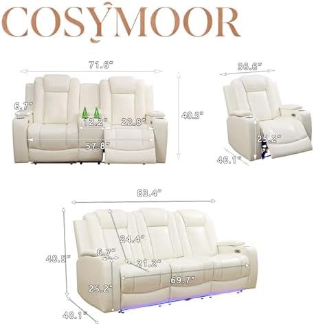 Power Recliner Sofa Set with LED, Breathing Leather Electric Reclining - Image 2
