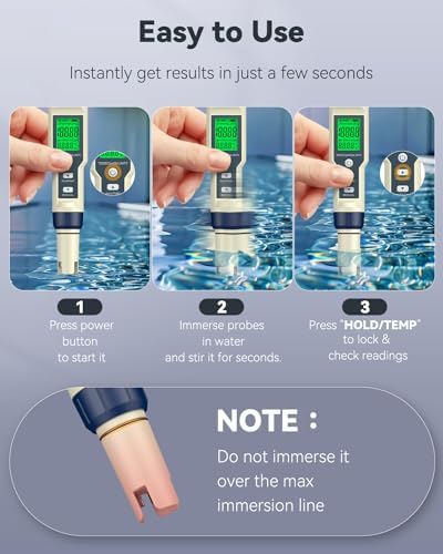 Pawfly Pool Salt Tester & pH Meter, 5 in 1 pH Salinity TDS EC & Temperature - Image 6