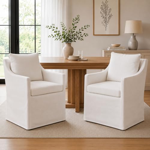 Slipcovered Dining Chairs with Arms by DMFurniture