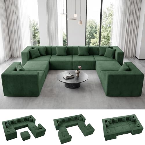 MONVANE Oversized U-Shaped 8 Seat Modular Sectional Sofa, Forest Green by MONVANE