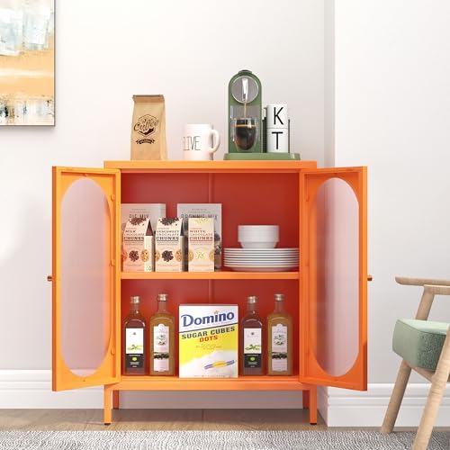 Small 2 Transpanrent Door Metal Storage Side Buffet Cabinet - Image 4