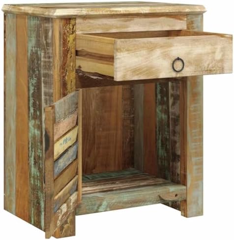 Reclaimed Wood End Table with 1 Drawer and 1 Door, Antique Small Side Table by Unknown