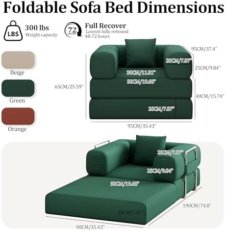 Single Couch Sofa for Small Spaces, 2-in-1 Single Boneless Sofa - Image 2