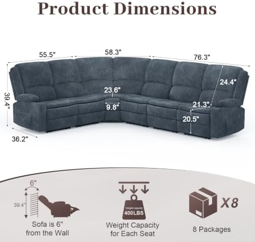 6 Seater Reclining Sofa Set, Modern Living Room Couch Set - Image 2