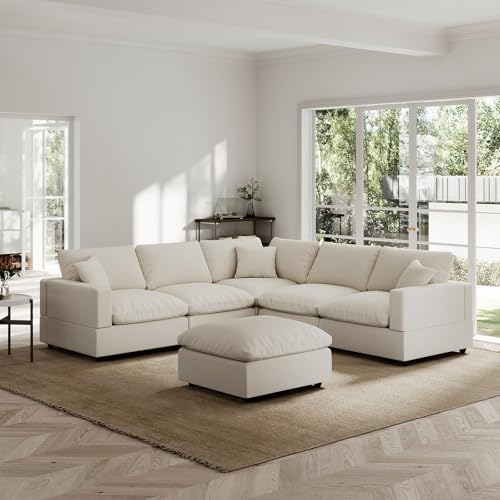Modern Sectional Linen Couch for Living Room V Shape Sofas, 5 Seat by Gtilzria