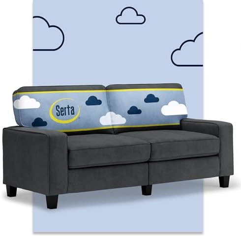 Serta Palisades 73" Track Arm Sofa, Easy Care Polyester, Soft Pillow Back by Serta