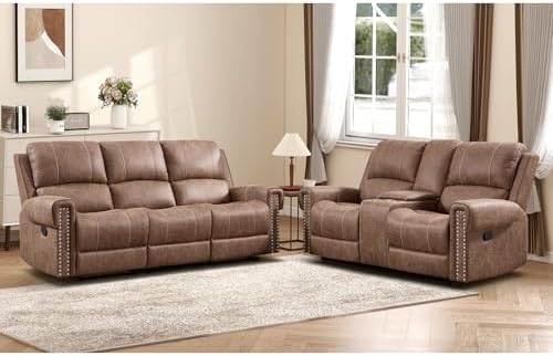 CANMOV 2 Pieces Faux Leather Manual Reclining Couch Furniture Set by CANMOV