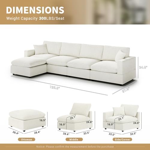 Modern Sectional Linen Couch for Living Room L-Shape Sofas, 5 Seat Modular - Image 2