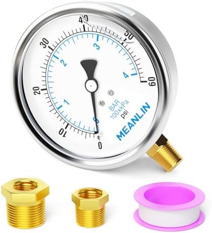 MEANLIN MEASURE 0~60Psi Stainless Steel 1/4" NPT 4" FACE DIAL Liquid Filled by MEANLINMEASURE