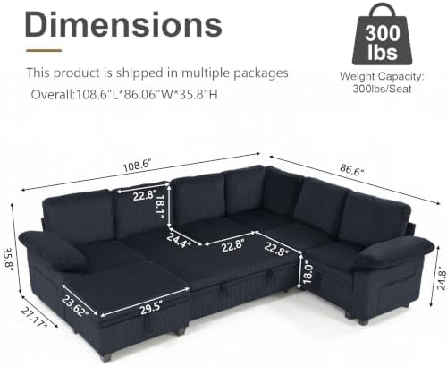 108''Modular Sectional Sleeper Sofa, L Shape Pull Out Sofa Bed - Image 3