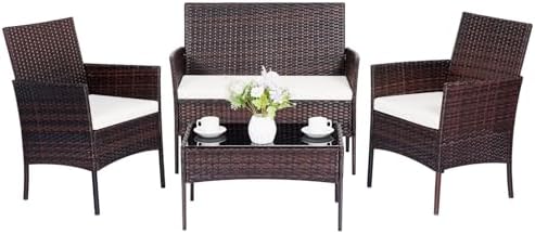 Patio Furniture Set 4 Pieces, Outdoor Rattan Furniture by PAIQIAN