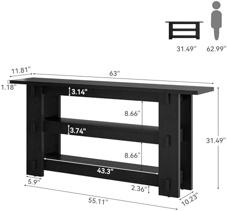 63" Solid Wood Console Table, Modern Sofa Table Behind Couch - Image 2