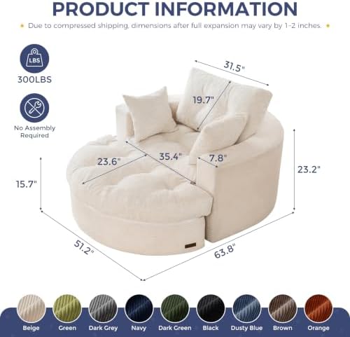 MAXYOYO Oversized Round Chaise Lounge Sofa, Boneless Chair - Image 2